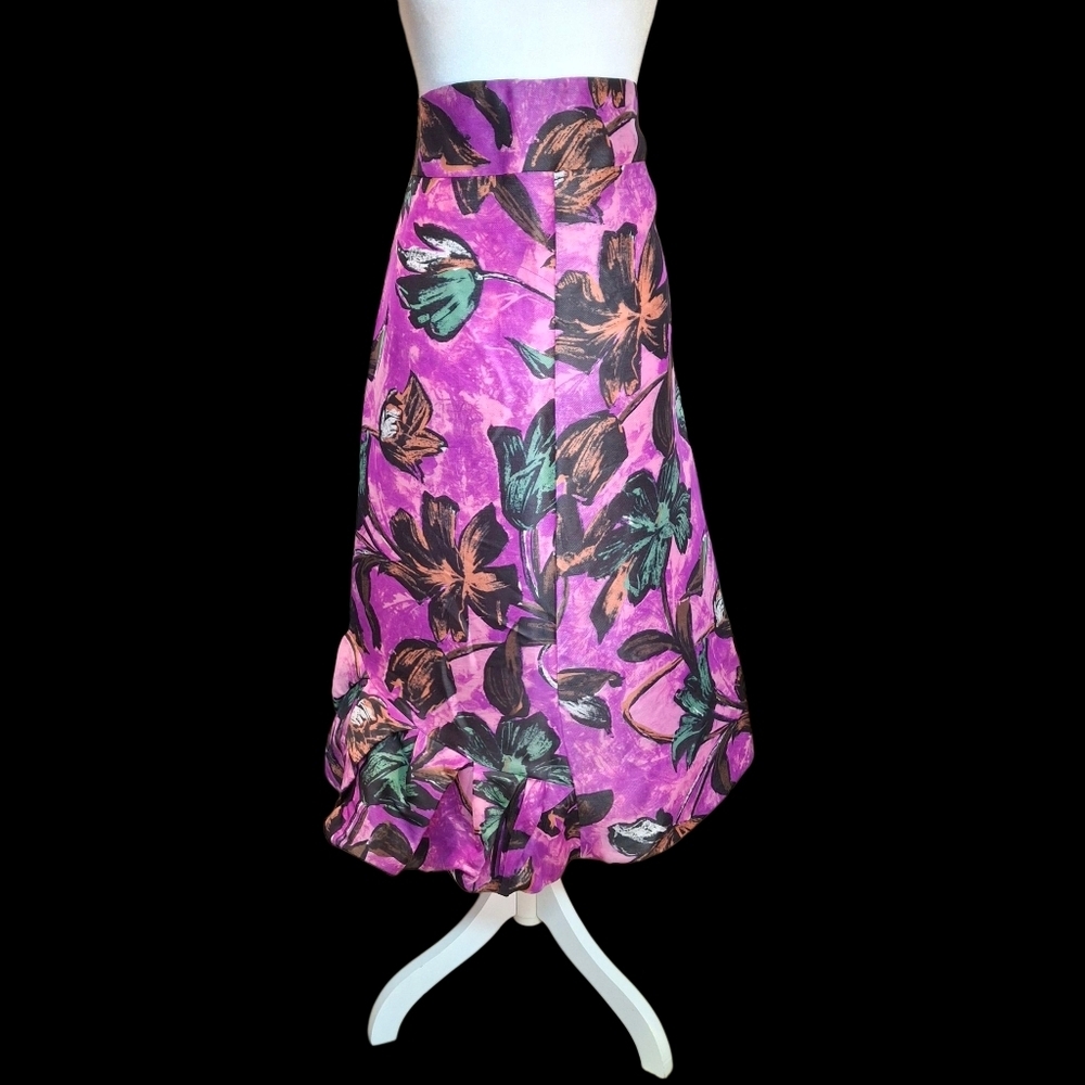 MARNI Floral Silk Linen Midi Semi-Ruffle Skirt Made in Italy Women Size 44 US 8